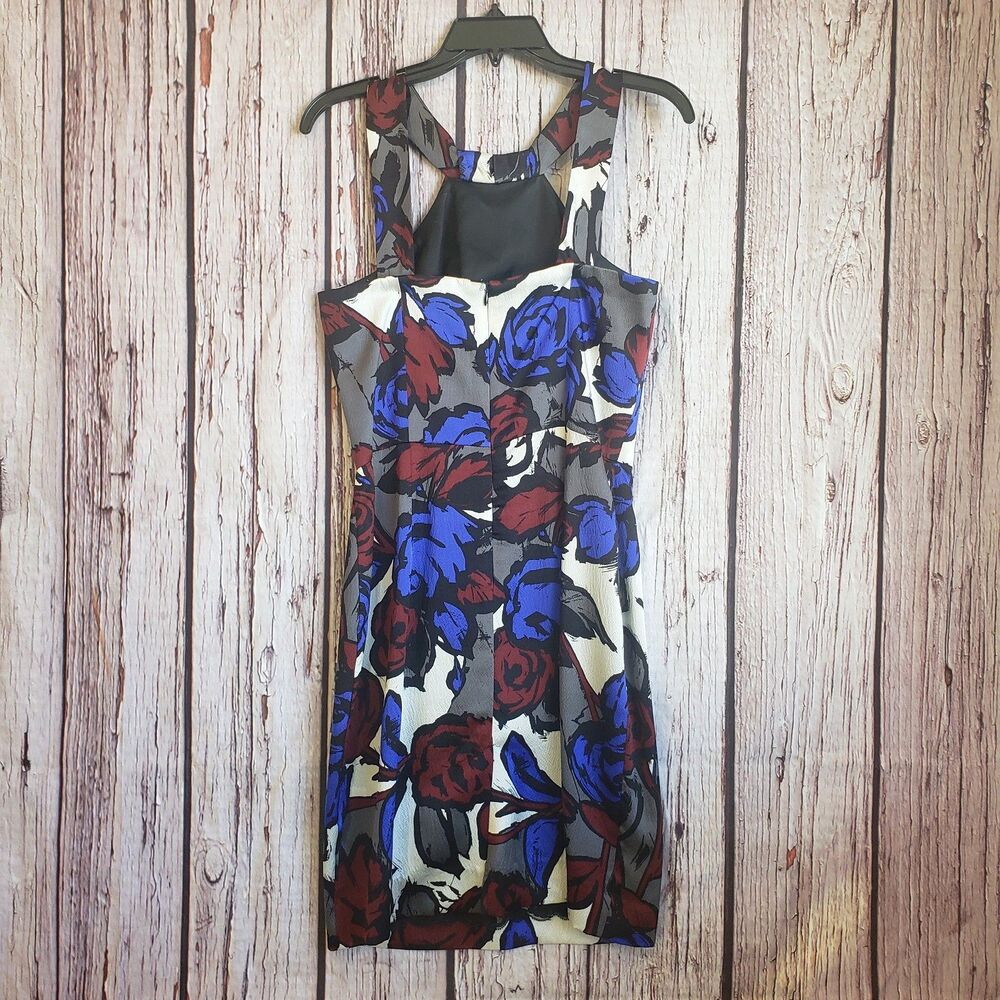 Trina Turk 6 Sheath Dress USA Metallic Floral Dress Sleeveless Hammered Silk
